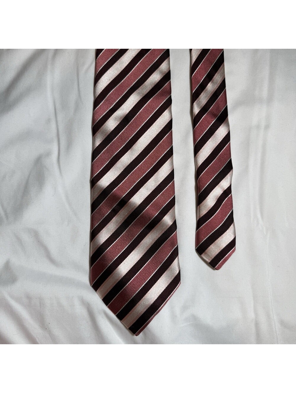 Hugo Boss Striped Burgundy/ Pink 100% Silk Necktie Tie Made In Italy
